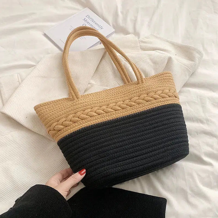 Woven Straw Cotton Tote Bag