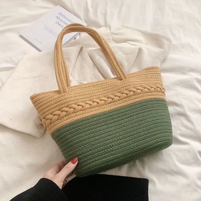 Woven Straw Cotton Tote Bag