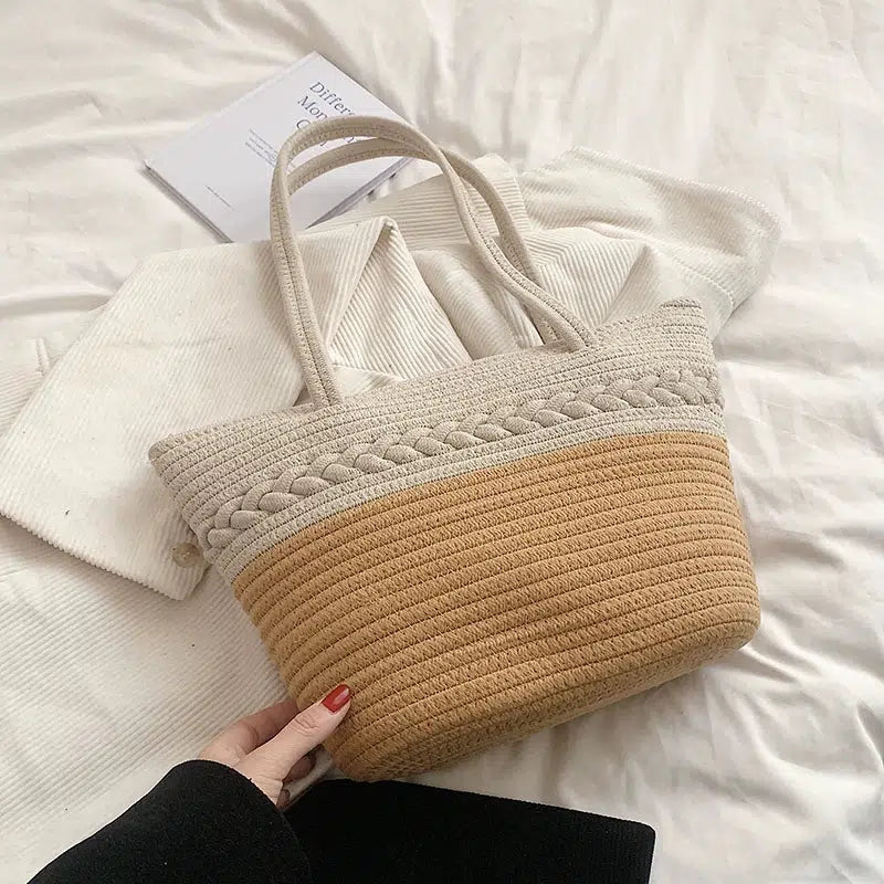 Woven Straw Cotton Tote Bag