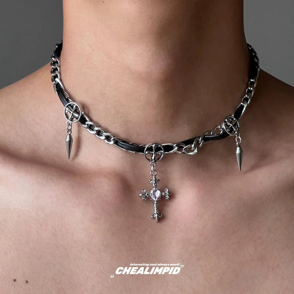 Wrap Gem Cross Clavicle Necklace