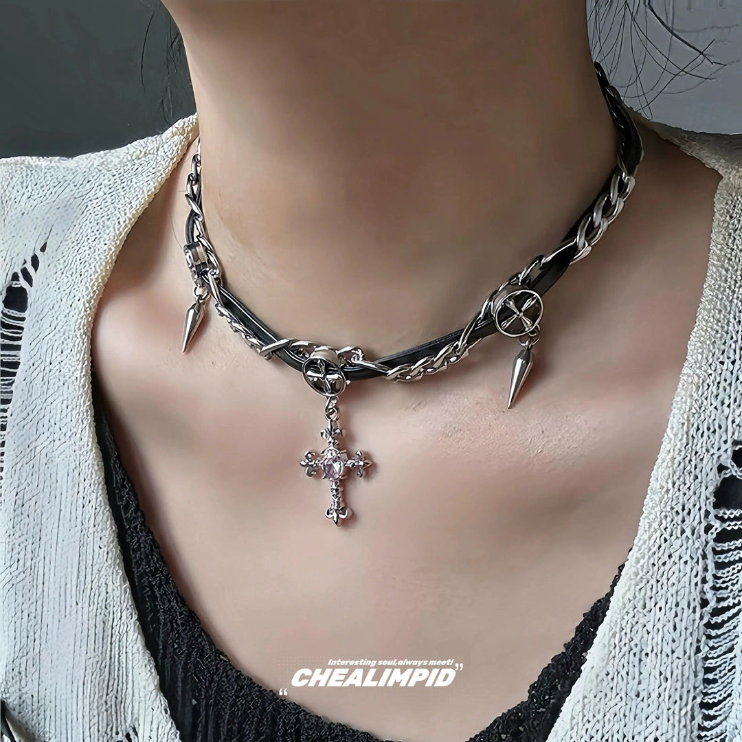 Wrap Gem Cross Clavicle Necklace