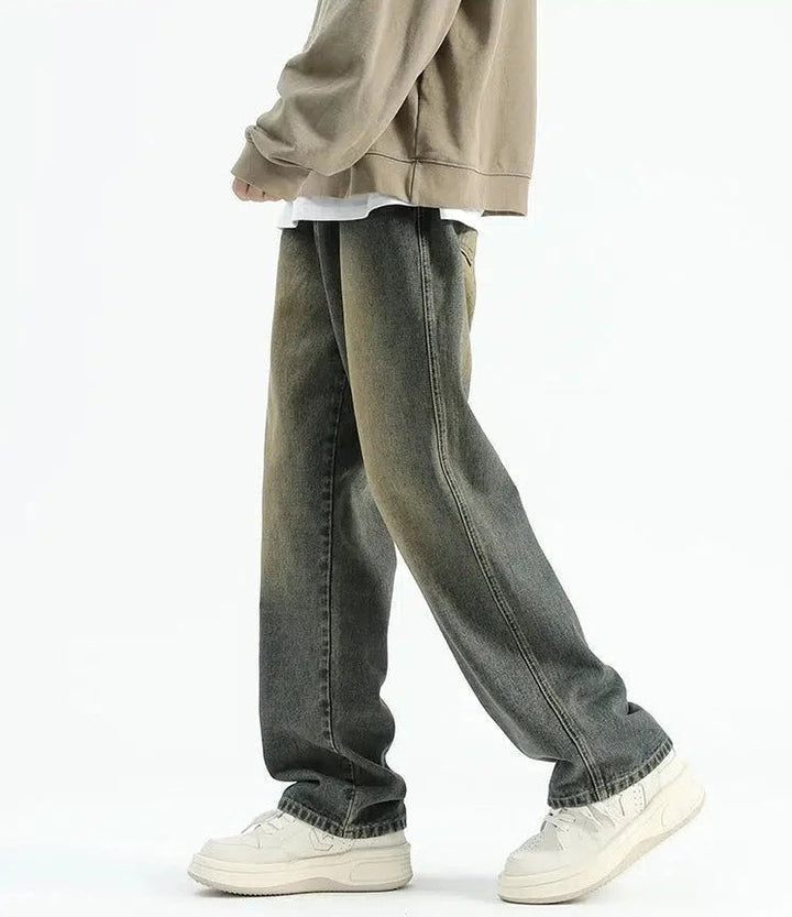 Yellow Mud Washed Straight-leg Jeans