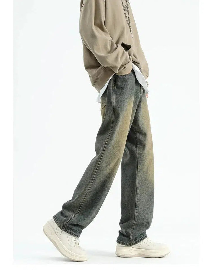 Yellow Mud Washed Straight-leg Jeans