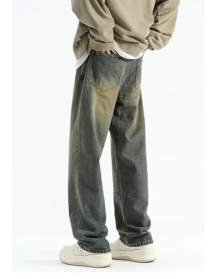 Yellow Mud Washed Straight-leg Jeans