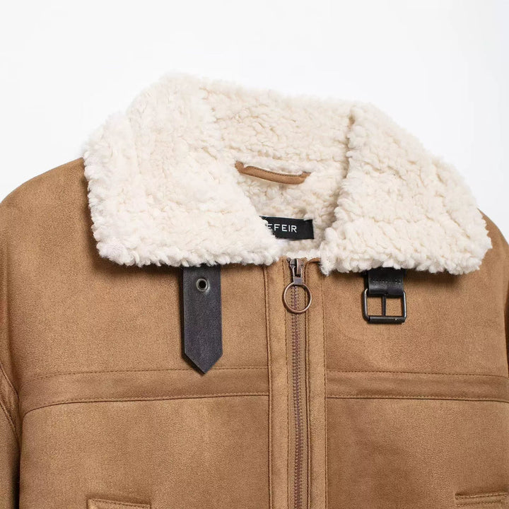 Zip Closure Shearling Lined Coat