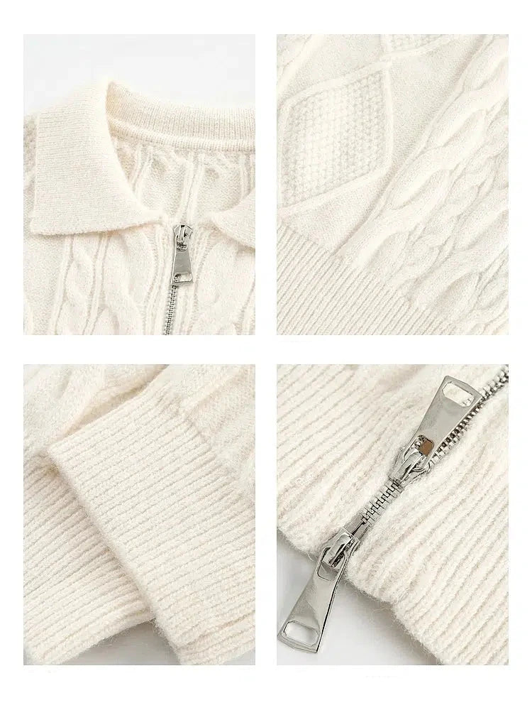 Zip-Up Cable Knit Sweater