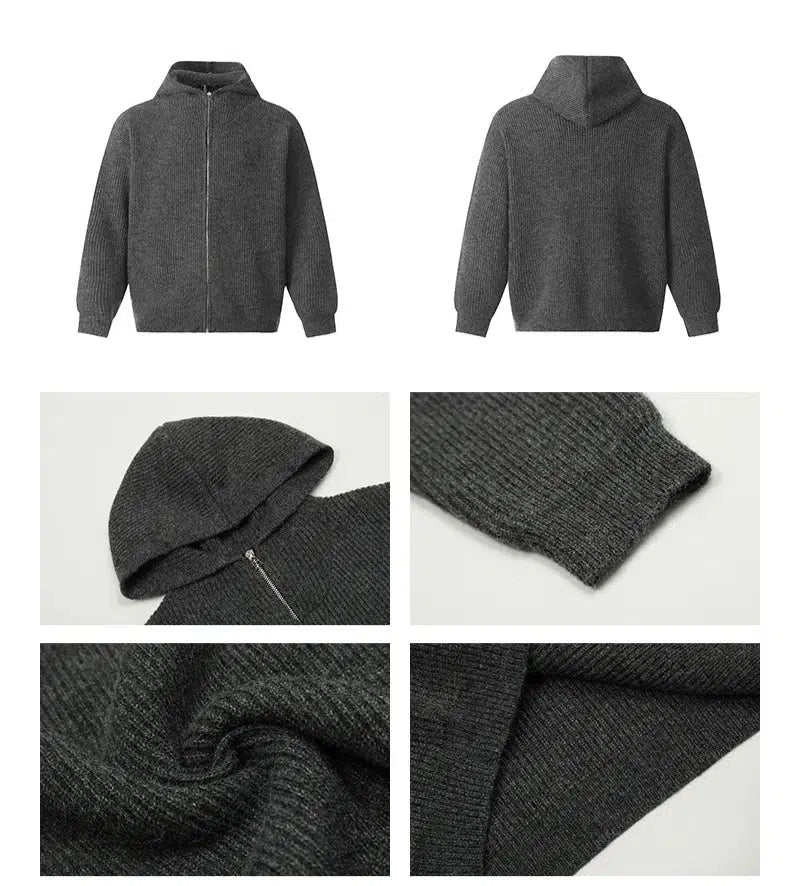 Zip-Up Hooded Knit Jacket