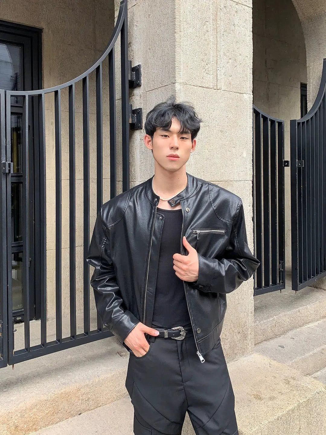 Zip Up Leather Jacket The Korean Fashion