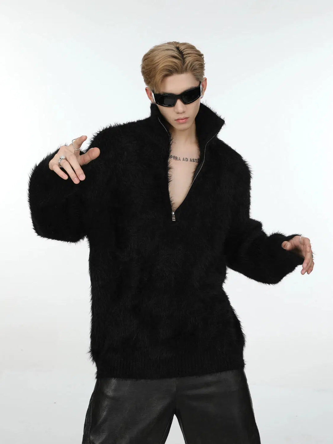 Zip-Up Mink Imitation Knit Sweater