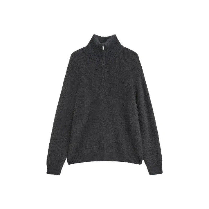 Zip-Up Mink Imitation Knit Sweater