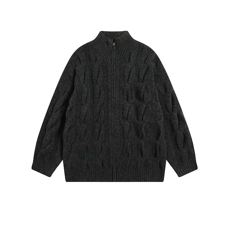 Zip-Up Textured Knit Sweater