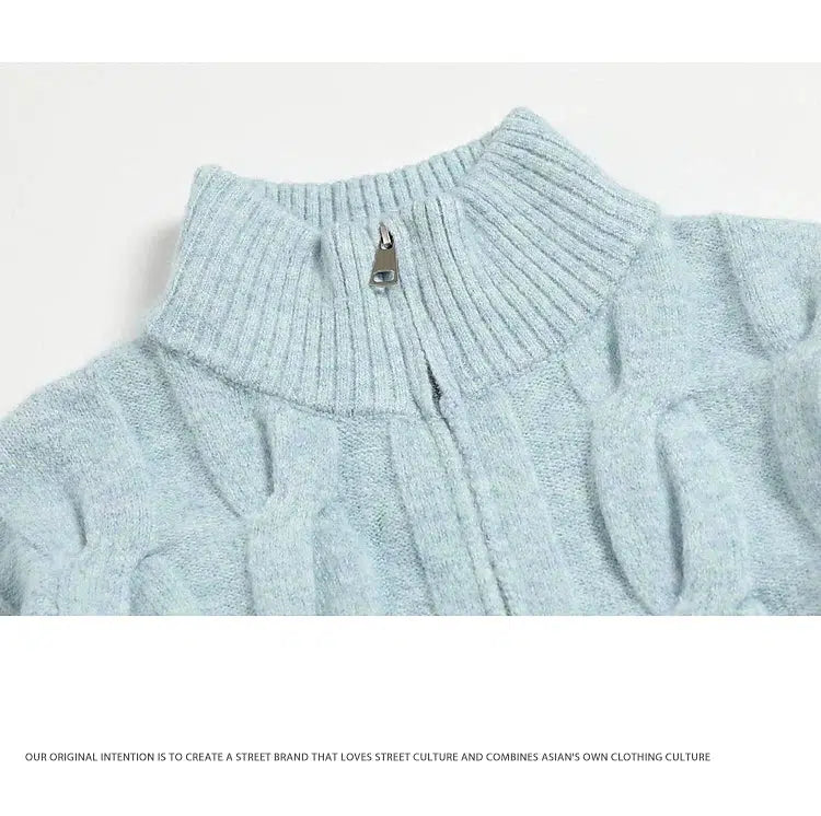 Zip-Up Textured Knit Sweater