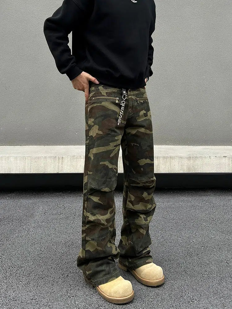 Zipper Camouflage Cargo Pants