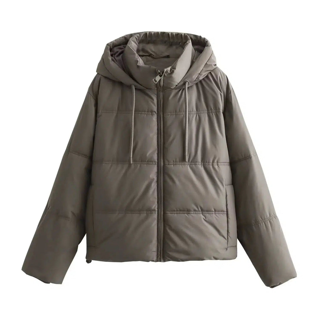 Zipper Closure Hooded Puffer Coat