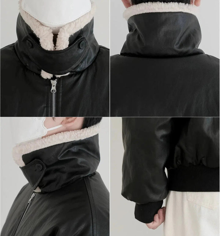 Zipper Closure Shearling Collar Jacket