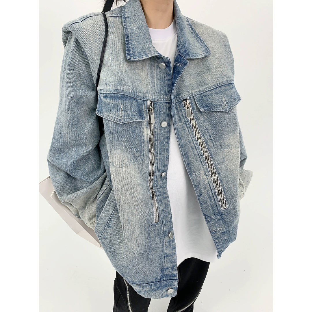 Zipper Detail Denim Oversized Coat