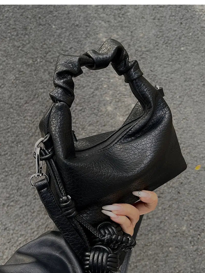 Zipper Details Leather Crossbody Bag