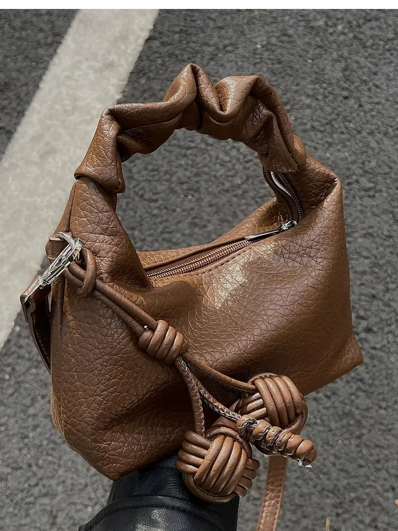 Zipper Details Leather Crossbody Bag