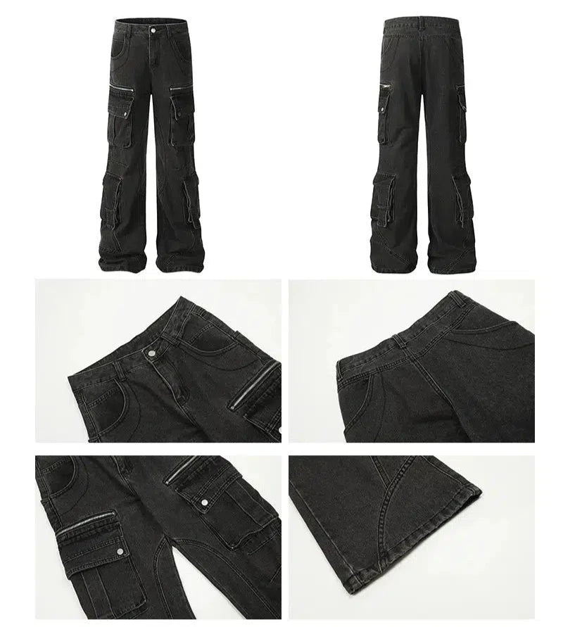 Zipper Details Utility Cargo Jeans