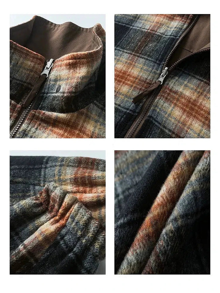 Zipper Front Reversible Plaid Jacket