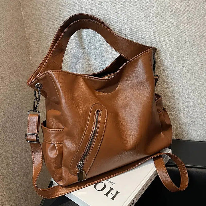 Zipper Pocket Versatile Leather Tote Bag