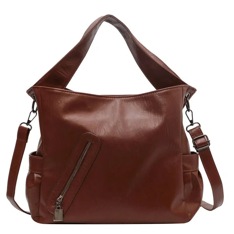 Zipper Pocket Versatile Leather Tote Bag