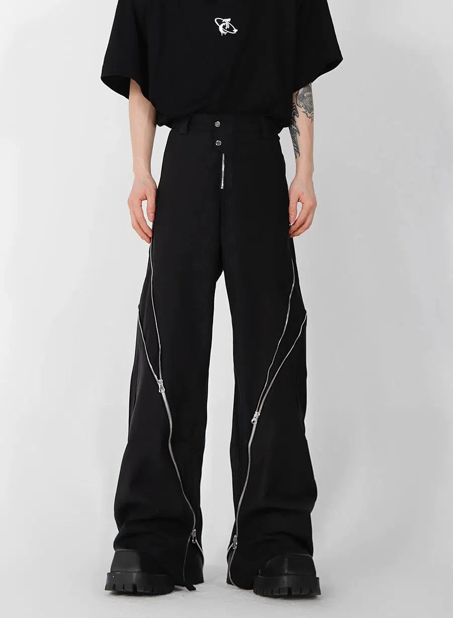 Zipper Slit Slightly Flared Pants