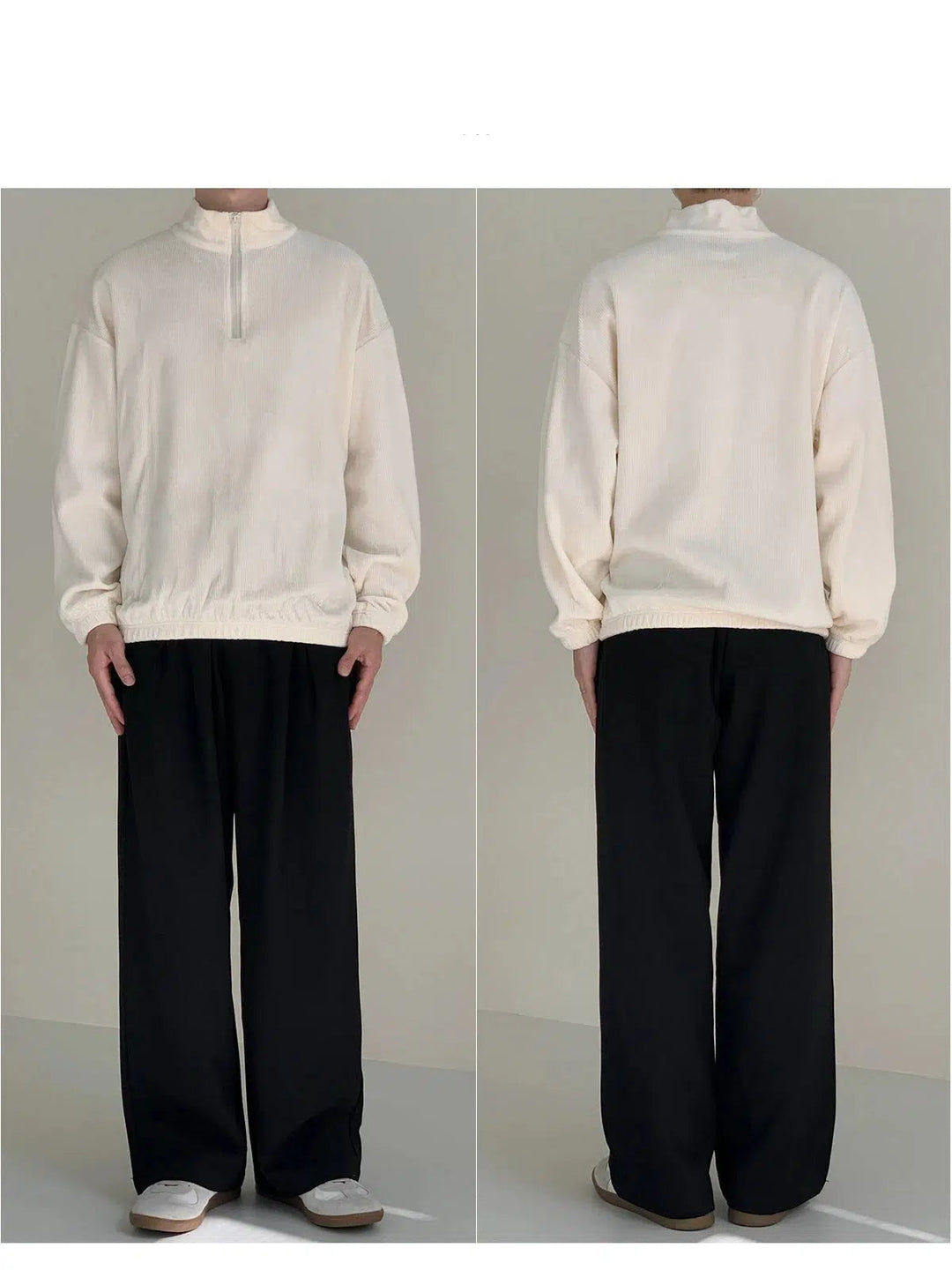 Zipper Stand Collar Corduroy Sweatshirt