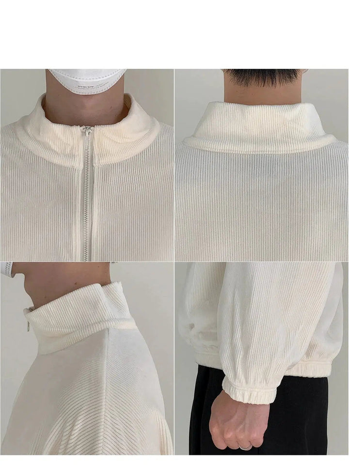 Zipper Stand Collar Corduroy Sweatshirt