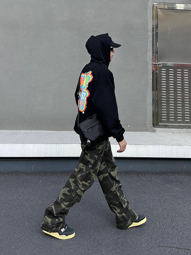 Zipper Washed Camouflage Cargo Pants