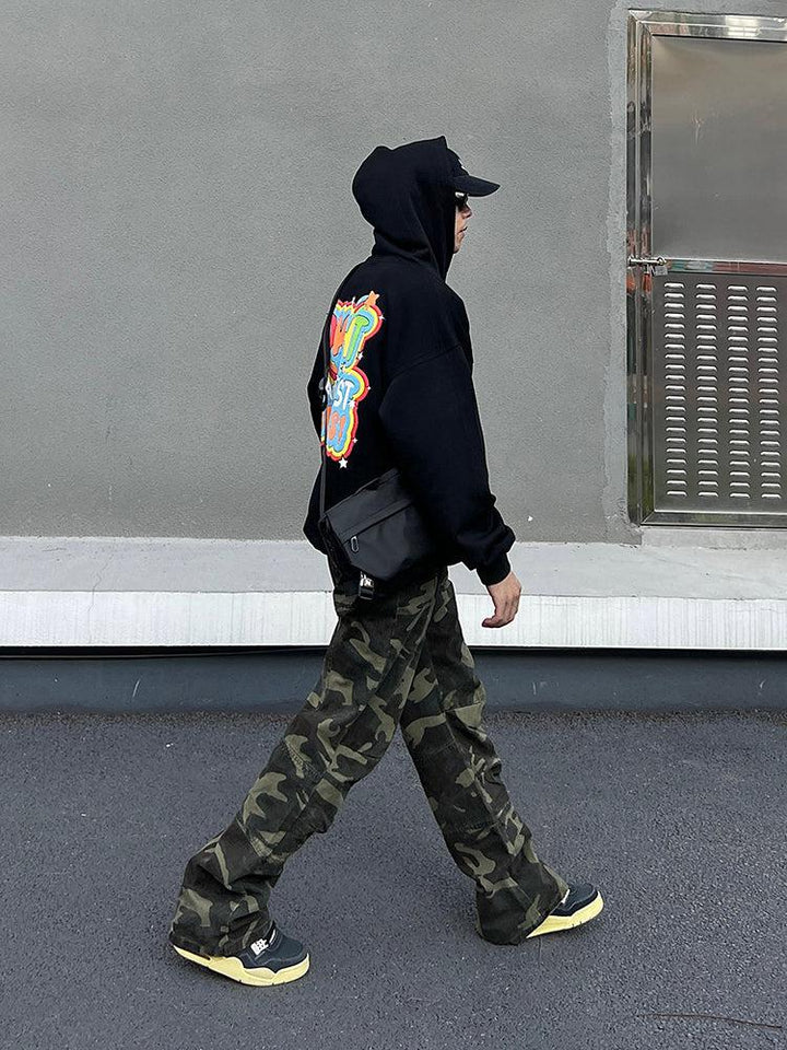 Zipper Washed Camouflage Cargo Pants