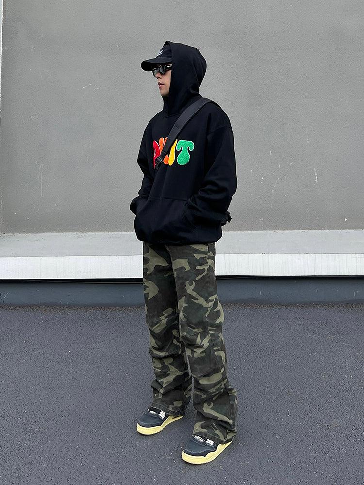 Zipper Washed Camouflage Cargo Pants