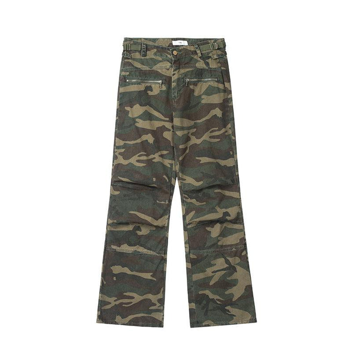 Zipper Washed Camouflage Cargo Pants