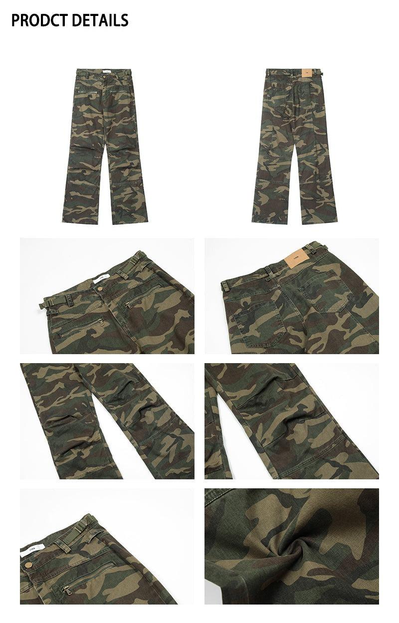 Zipper Washed Camouflage Cargo Pants