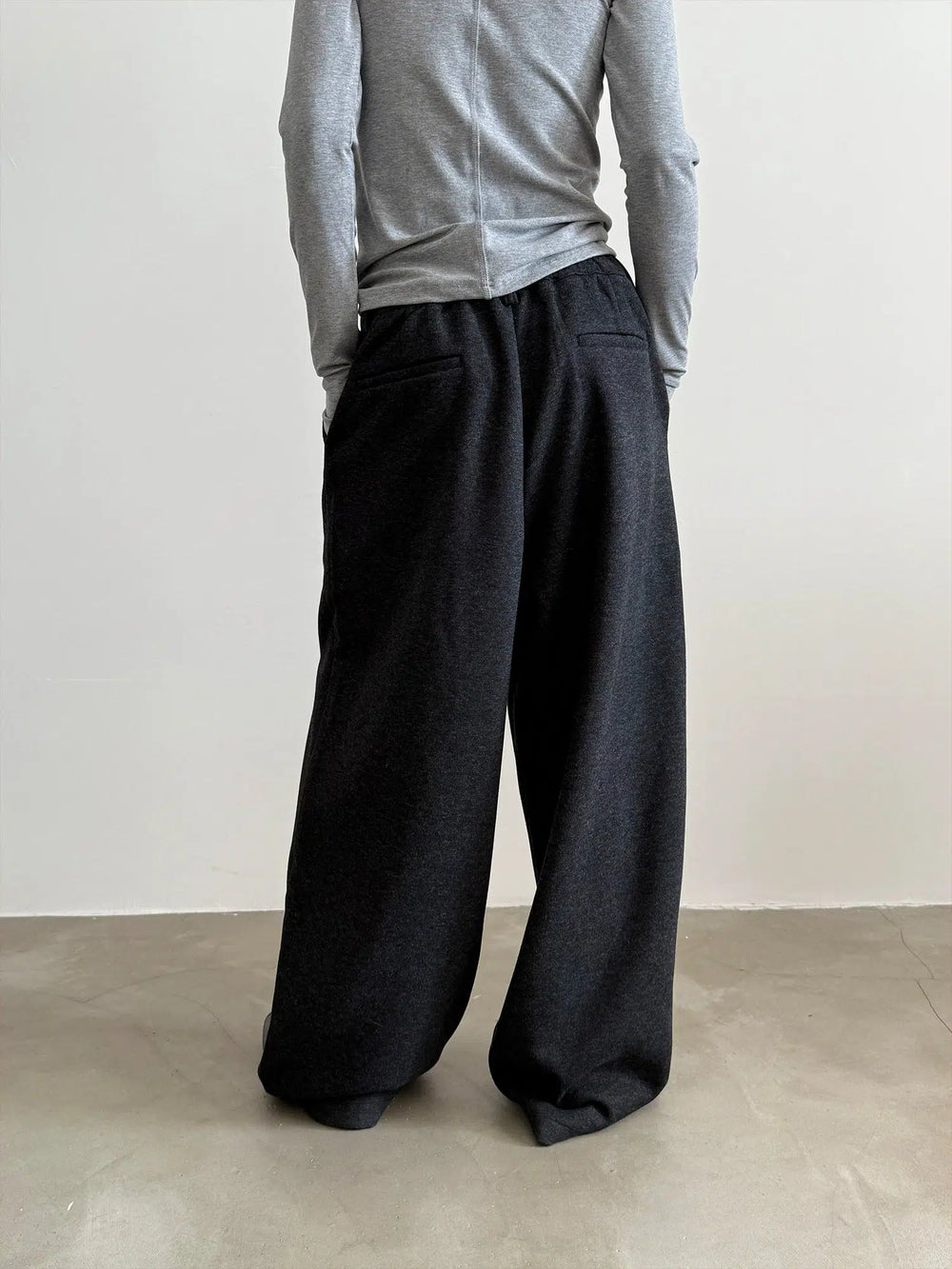 Wide-Leg Wool Blend Relaxed Pants-The Korean Fashion