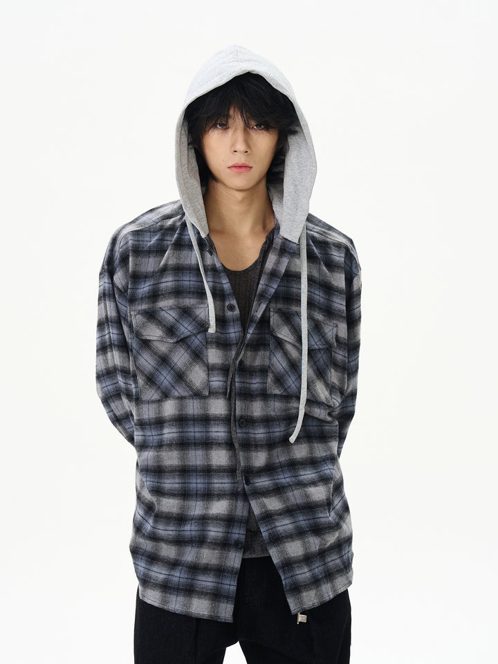 Plaid Hooded Long-Sleeve Shirt