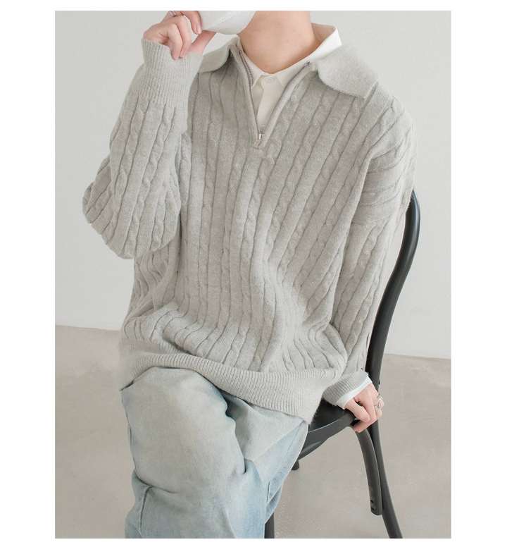 Lapel Striped Knit Pullover