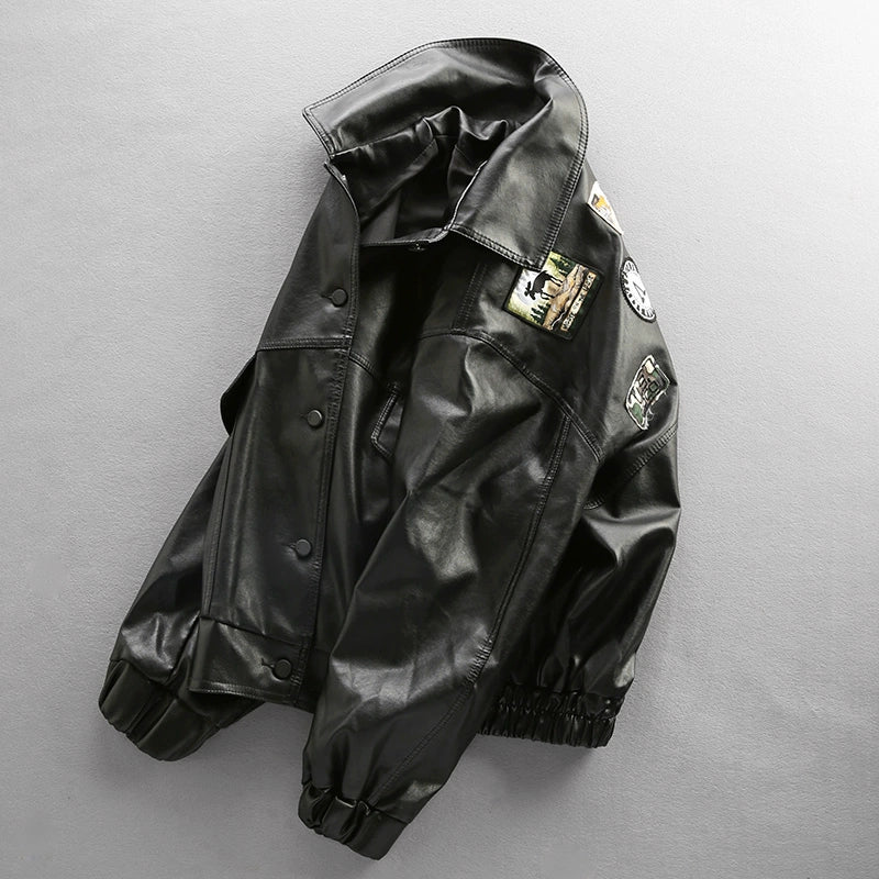 Loose PU Leather Motorcycle Jacket