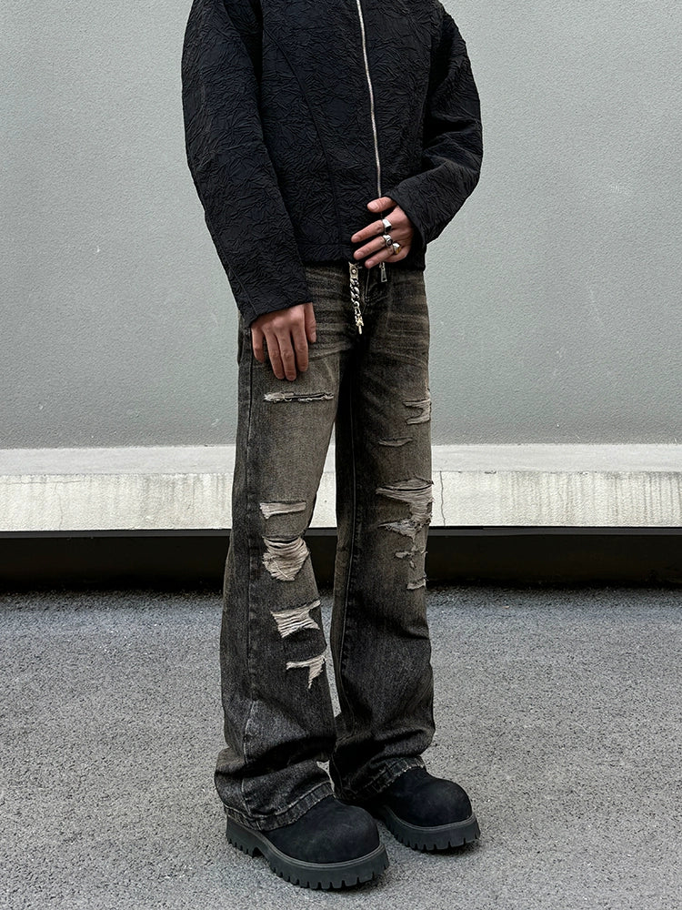 Distressed Flared Straight Fit Jeans