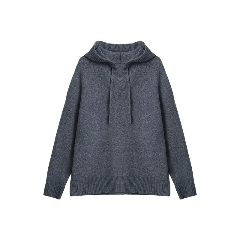 Drawstring Hooded Wool Knit Sweater