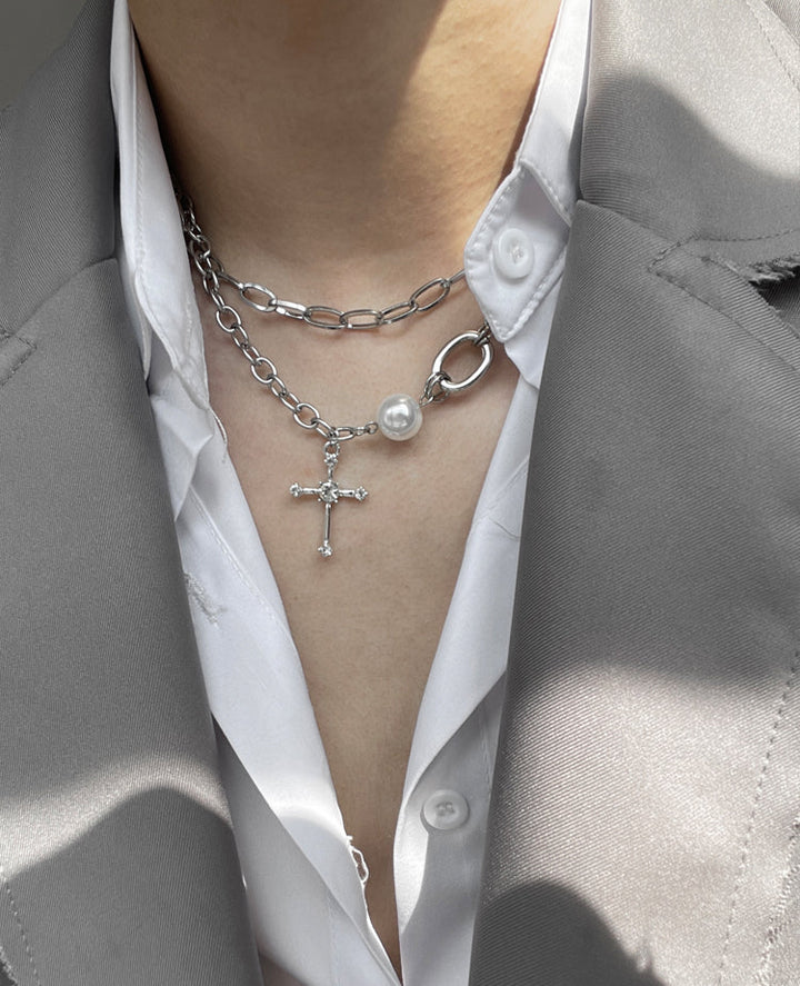 Cross Pearl Chain Clavicle Necklace