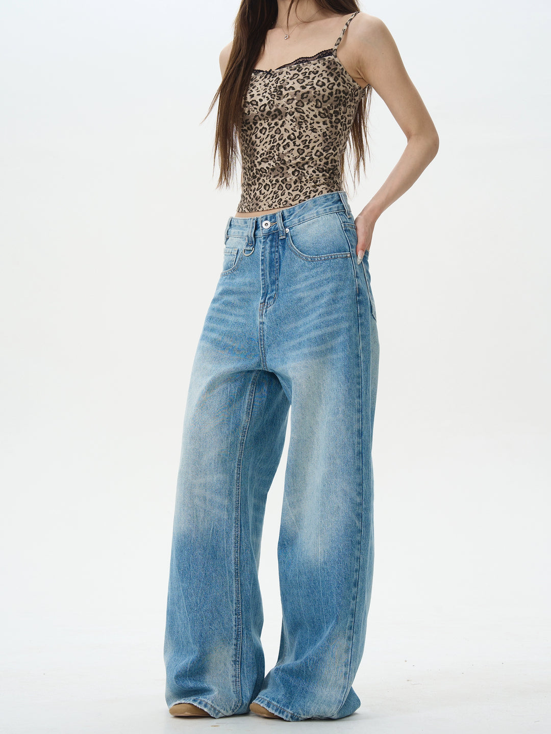 Blue Wide-Leg Denim Pants