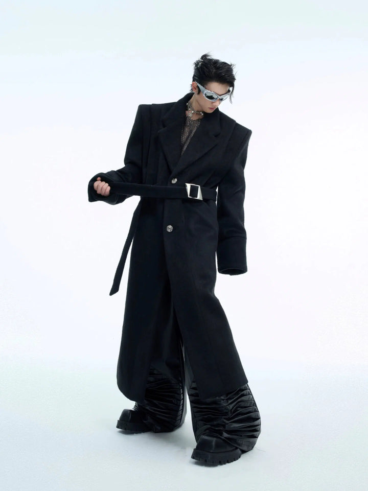 Metal Buckle Long Wool Coat-The Korean Fashion