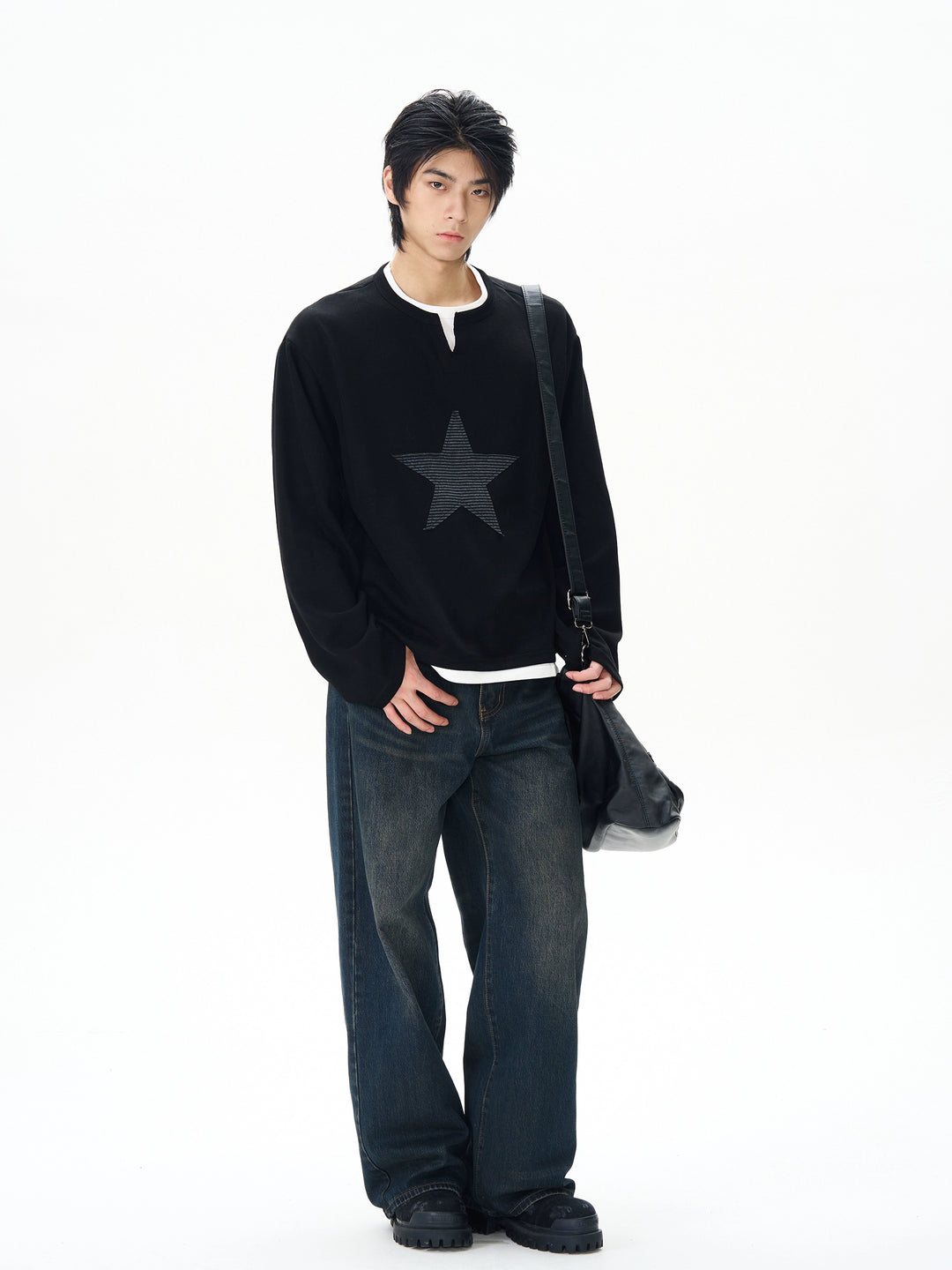 Retro Star Patch Long Sleeve Pullover