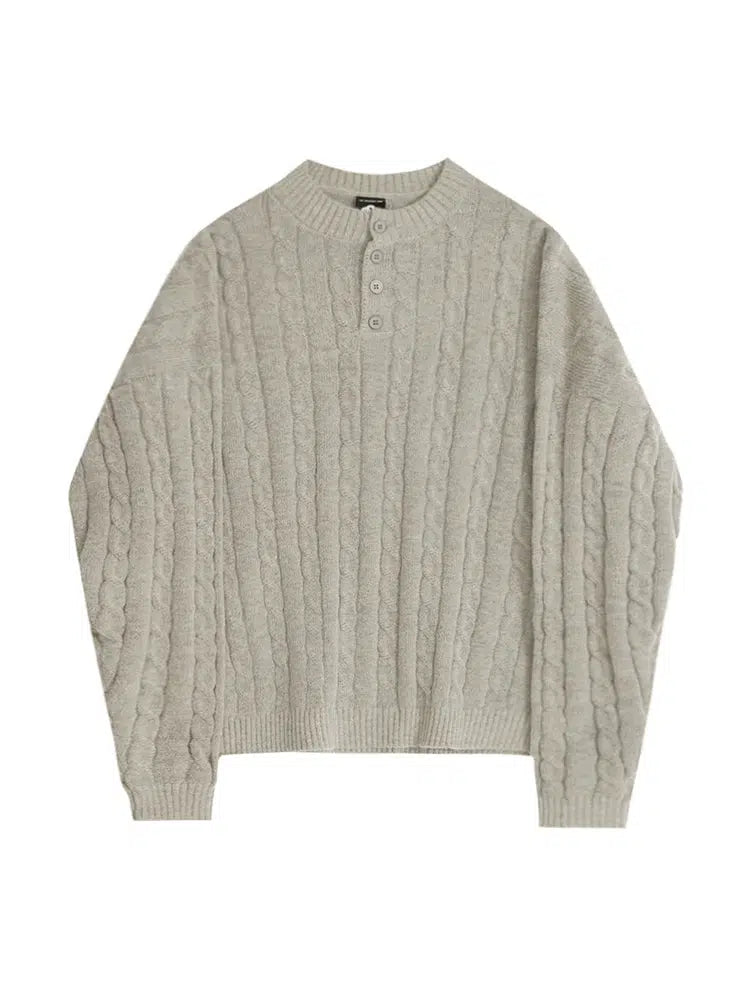 Henry Collar Twisted Knit Pullover Sweater-The Korean Fashion