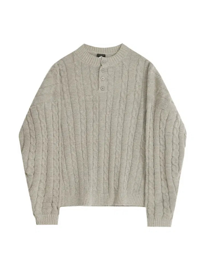 Henry Collar Twisted Knit Pullover Sweater-The Korean Fashion