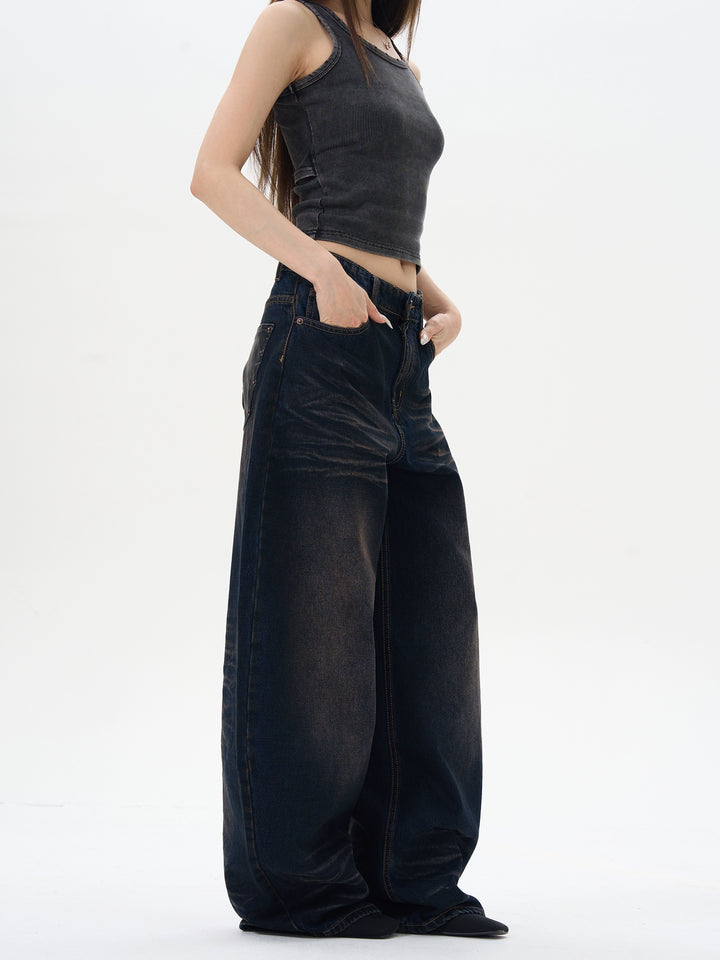 Wide-Leg Washed Denim Pants