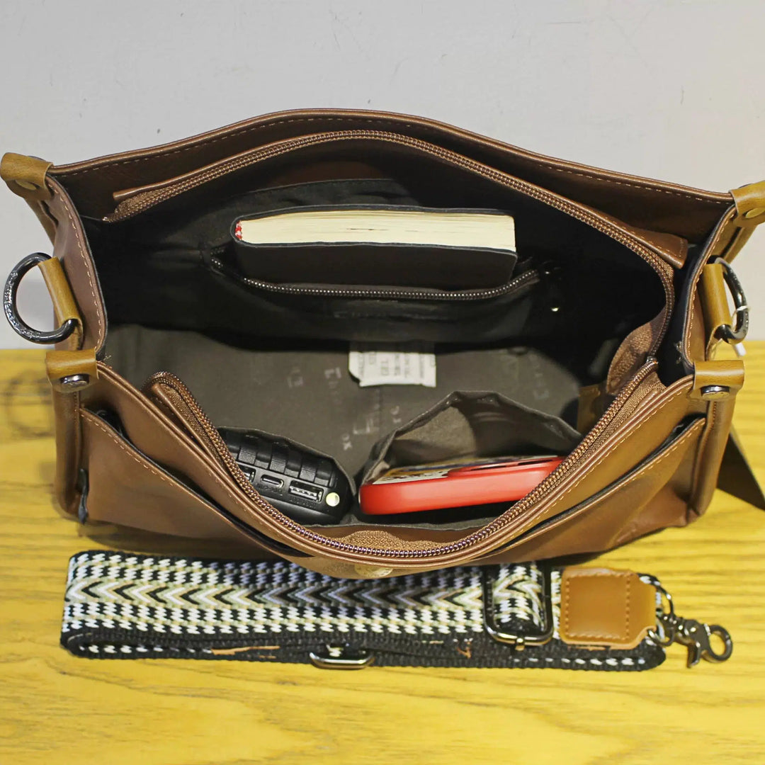 Multi-Pocket Leather Messenger Bag