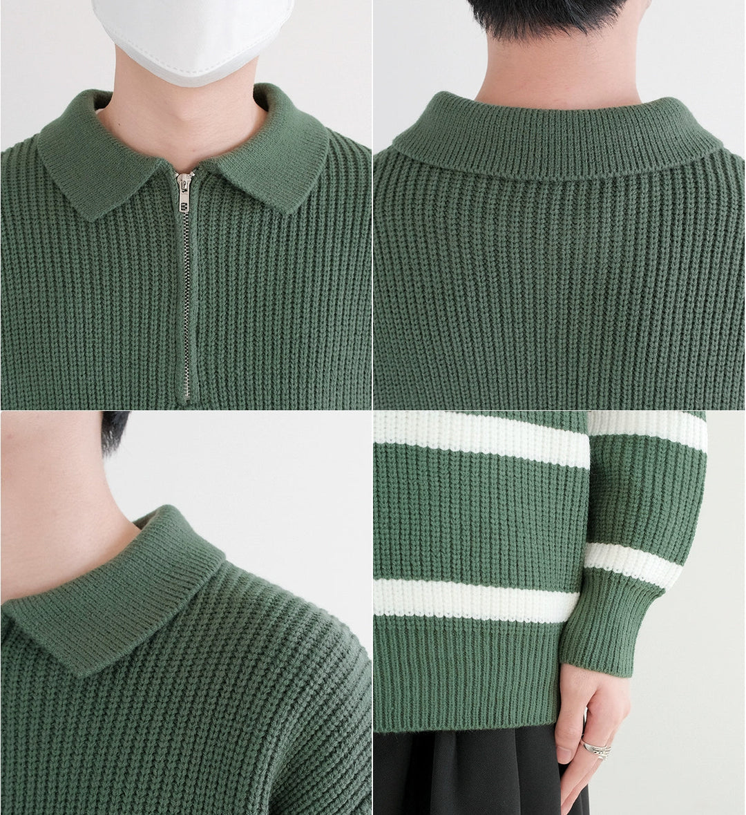 Halb-Zip gestreifter Strickpullover 