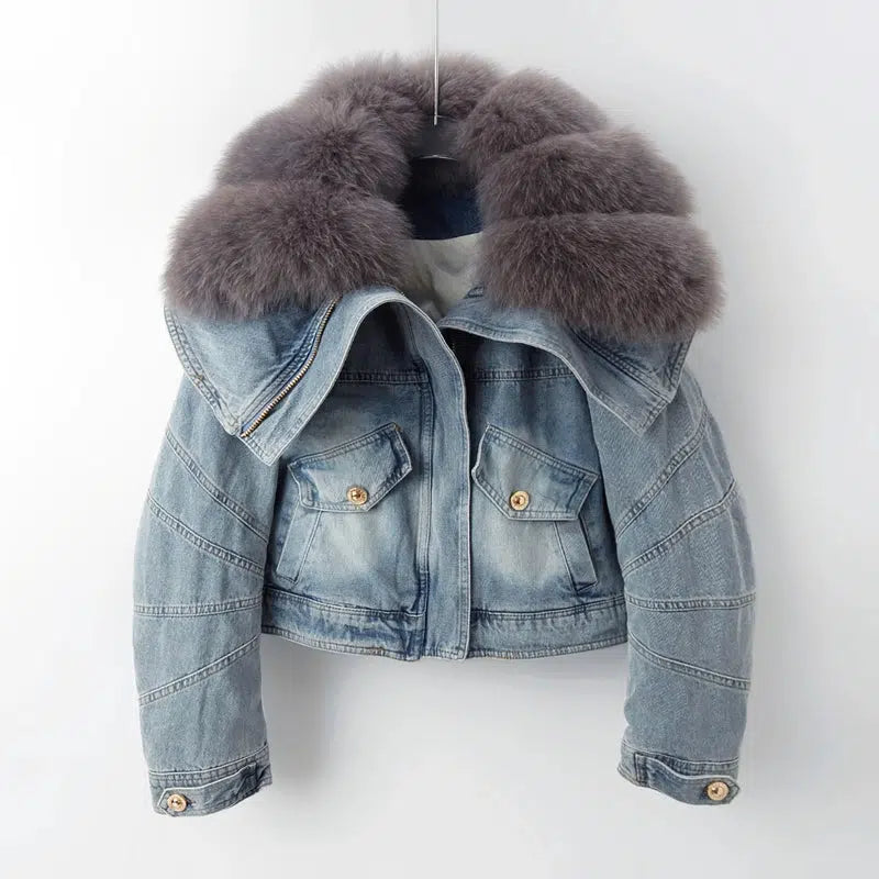 Fox Fur Collar Denim Jacket